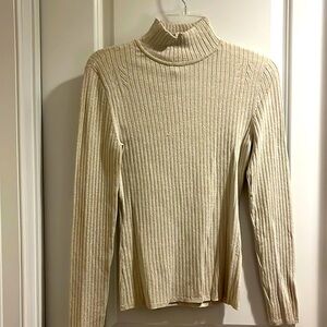 Cream and gold mock turtleneck sweater